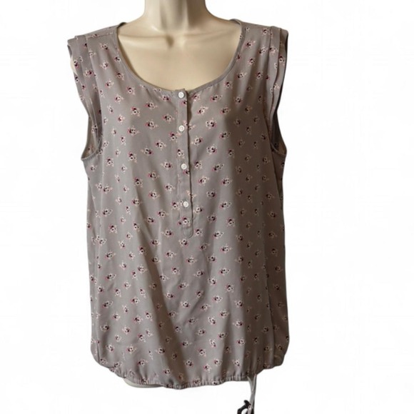 LOFT Tops - Loft Gray Floral Cinched Waist Blouse, Women's Size L
